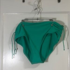 Calia High-Waist Drawstring Bikini Bottoms - Teal Green